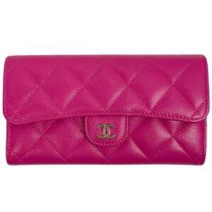 CHANEL Pink Caviar Leather Logo Wallet